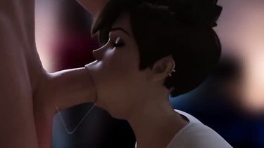 Short hair Tracer riding and giving perfect footjob