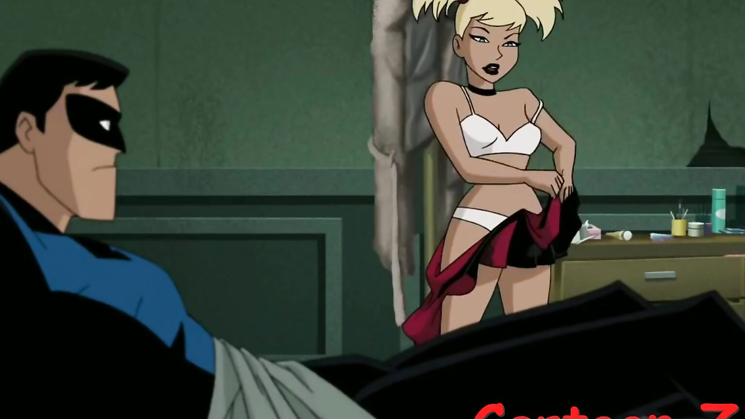 Harley Quinn and Nightwing having sex.