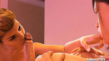 3D animation futanari lesbian sex in a luxury bedroom
